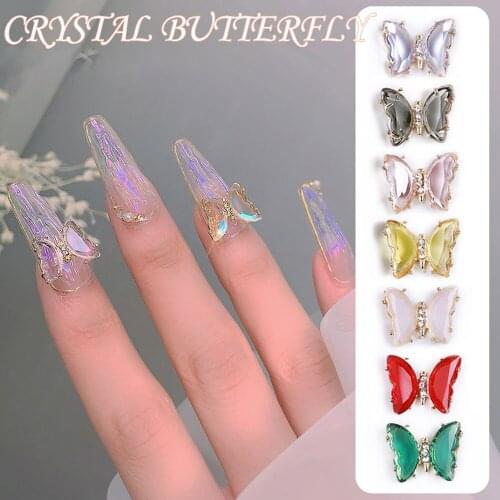 1pc Nail Art Rhinestones Kawaii Nail Art Colorful Crystal Butterfly Metal Nail Drill Decoration DIY Design Nail Sticker Tool