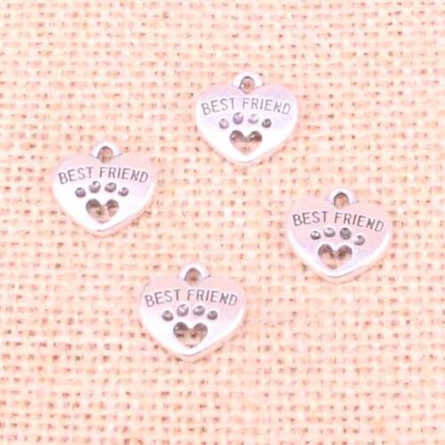 15pcs Tibetan Silver Plated best friend Bear paw heart Charms Pendants for Jewelry Making DIY Handmade Craft 14*15mm
