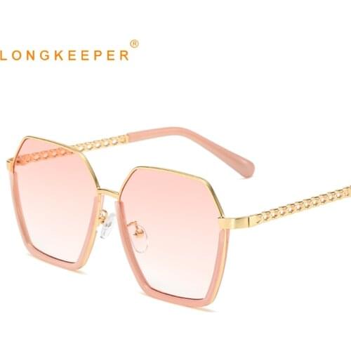 Fashion Oversized Hexagon Sunglasses Women 2020 Luxury Brand Design Pink Lens Sun Glasses Shades Lady Travel Oculos de sol UV400