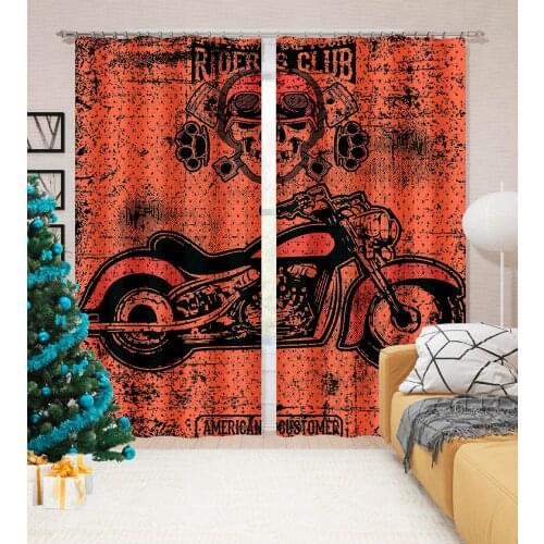 3D Printing Cool Motorcycle Pattern Adult Children Bedroom Living Room Shade Custom Curtain Suit Bedroom with Hook Accessories