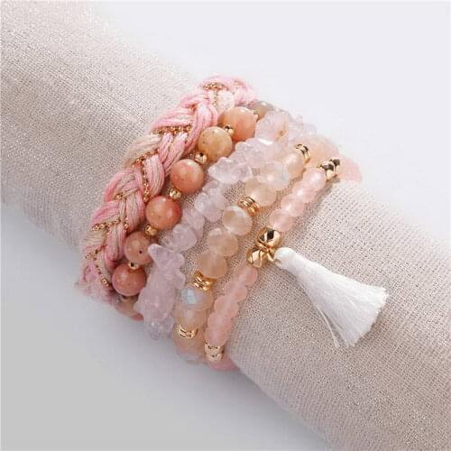 5 PCS/Set ZWPON 2019 Fashion Soft Tassel Natural Stone Beaded Bangles for Women New Rope Weave Bangle Bracelets Wholesale
