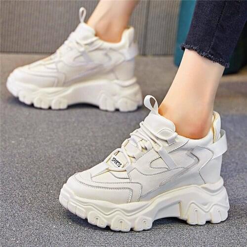 Womens Genuine Leather Round Toe Ankle Boots Platform Wedge Fashion Sneakers Increasing Height Casual Shoes 34 35 36 37 38 39