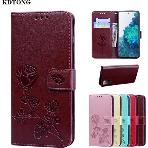 Luxury Leather Wallet Case for Galaxy S20 FE M51 A51 A71 A41 A11 A31 S20 Ultra S10 Lite Flip Cover PU 3D Embossed Rose Phone Bag