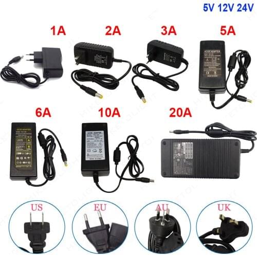 DC5V 12V 24V LED Adapter Lighting Transformer 2A 3A 5A 10A 20A Power Supply Female Connector for LED Strip CCTV Camera Router