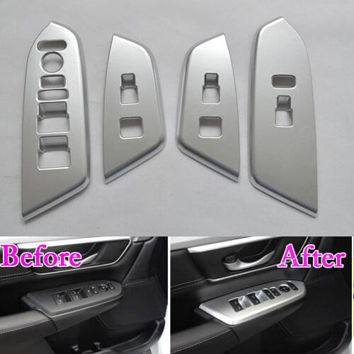 For Honda CRV CR-V 2017 4pcs ABS Car Door Handle Armrest Window Lift Cover Trim Silver/Carbon Fiber Color Styling Accessories