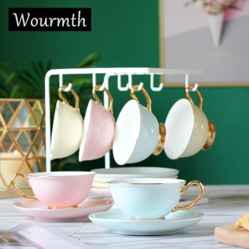 Wourmth High Quality Bone Porcelain Coffee Cups with Gold handle Ceramic On-glazed Advanced Tea Cup And Saucers Sets Luxury Gift