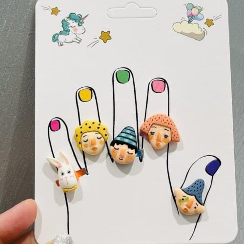 1Pcs Cute Kids Rings Cartoon Rabbit Children Ewelry Fashion Multicolor Ring Girls Gifts Princess Jewelry Decoration Kinds