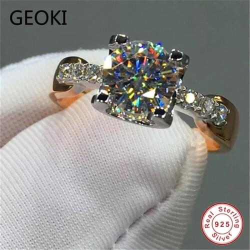 Geoki 18K Rose Gold Plated Perfect Cut Passed Diamond Test 1 CT D Color VVS1 Moissanite Wedding Ring 925 Silver Cow Head Ring