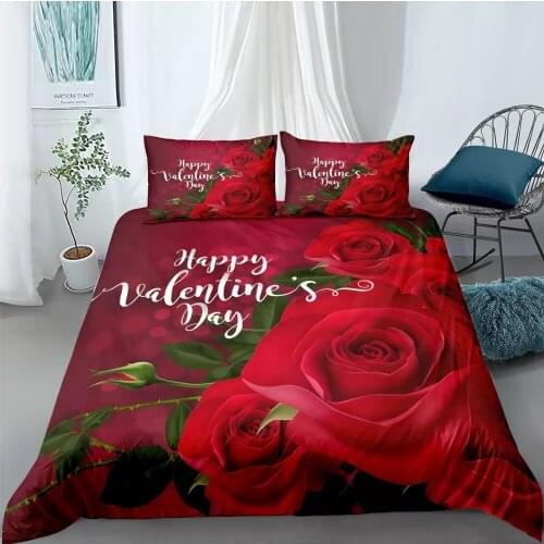 Flower Red Rose Bedding Set Adults Bed Linen King Queen Single Size Luxury Couple Lover Comforter Duvet Covers
