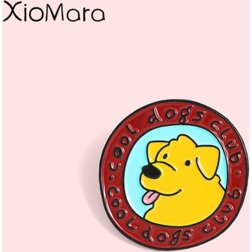 Cool Dogs Enamel Pin Round Badge Cartoon Cute Tongue out Puppy Club Animal Jewelry Custom Brooches Lapel Pin For Friends Gifts