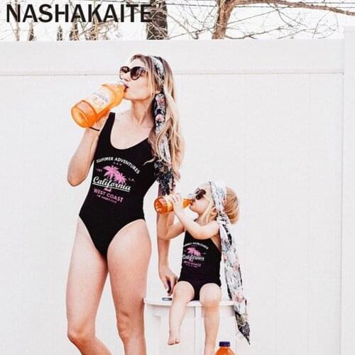 NASHAKAITE Mother And Daughter Swimwear Summer Coconut tree Family Swimsuit For Mommy And Me Dad Son Swimwear Shorts Family Look