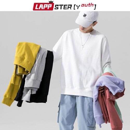 LAPPSTER-Youth Men 7 Colors Harajuku Casual Hoodies 2020 Pullover Autumn Mens Japanese Streetwear Solid Sweatshirts Korean Tops