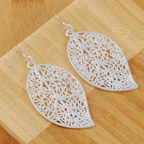 Hot fashion party Jewelry 925 Sterling Silver Beautiful Leaves Earrings temperament Women wedding earrings Christmas Gifts