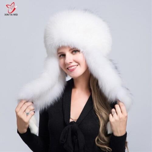 Hot Sale Fur Hat For Women Natural Fox Fur Russian Ushanka Hats Winter Thick Warm Ears Fashion Bomber Cap New Arrival