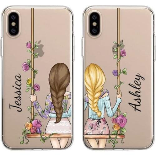 Custom Personalization Name Travel BFF Best Friend Girl Phone Soft Transparent Case For iPhone 12 XR X 8Plus 11 Pro Max