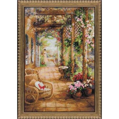 Top Quality 14CT Counted Unprinted Cross Stitch Kits Set Needlework For Embroidery Decor Arts Beautiful Garden Promenade Scenery