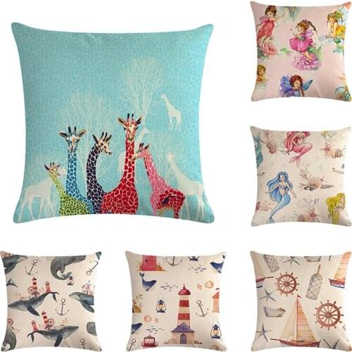 Cartoon Pattern Cushion Cover Robot Mermaid Whale Cushions Custom Linen Throw Pillows Pillowcase Decorative Pillow cover ZY727