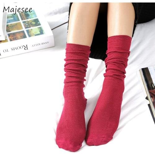 Socks Women Autumn Winter Warm Soft Breathable Solid Kawaii Korean Style Womens Sock Fashion All-match Females High Elasticity