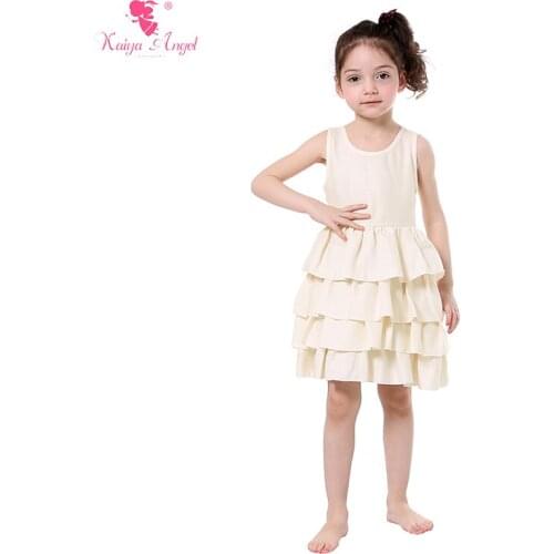 2017 New Girls Dress Ivory Linen Ruffle Girls Dresses Summer Spring Girls Clothes Party Dresses Wedding Dresses
