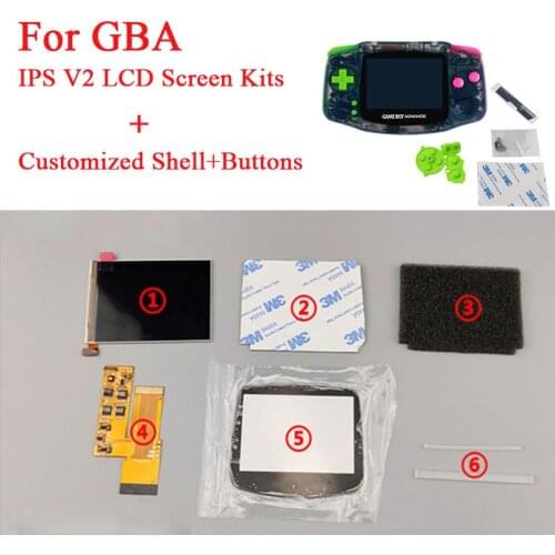 New IPS LCD Screen Kits With Housing Shell Sets for Nintendo Gameboy Advance GBA IPS Screen with pre cut shell case