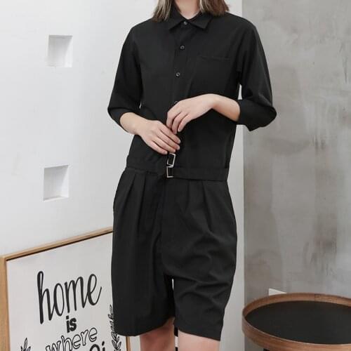 Summer new Japanese designer style Siamese pants with high waist and wide leg strap, loose and thin casual pants, large black