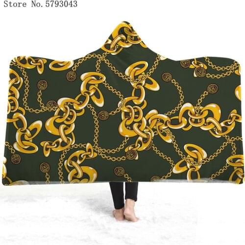 Golden Chain Wearable Blanket 3D Print European Pattern Throw Blanket Vintage Jacquard Fleece Blanket Picnic Travel Blanket