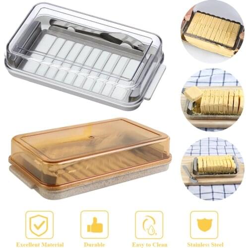 Transparent Butter Storage Box With Fork Butter Cutter Case Rectangular Fresh-keeping Cheese Case Preservation Container