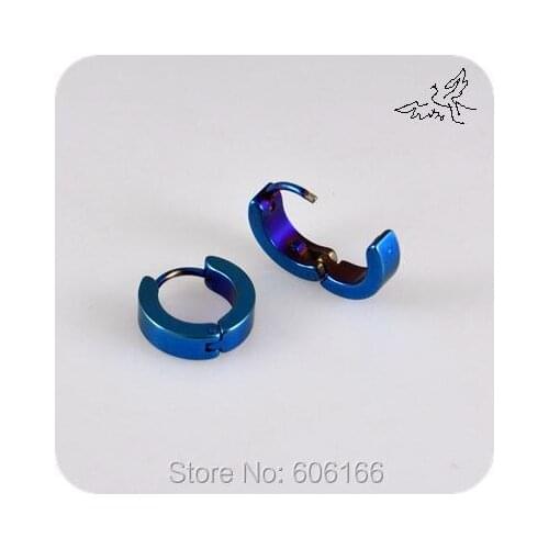 12 Pairs Blue Stainless Steel Hoop Clip Earring Stud Earrings Fashion Jewelry Wholesale