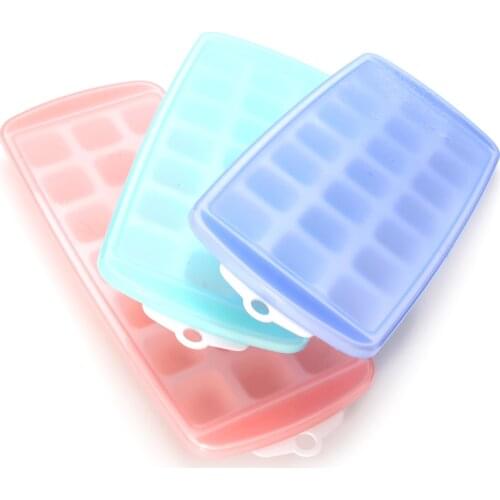 3-Pack Silicone Ice Cube Trays With Spill-Resistant Removable Lid 21 Cavity Mold Square Shape Tray Fruit Popsicle Ice Maker