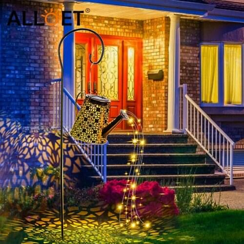 Solar Kettle Lamp LED Solar Shower Watering Can Fairy String Lamp Metal Water Sprikle For Yard Lawn Art Outdoor Home Decorations