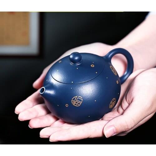 TT Youtu Yixing Handmade Raw Ore Blackish Green Clay Teapot Gift Kung Fu Teapot Gold Set
