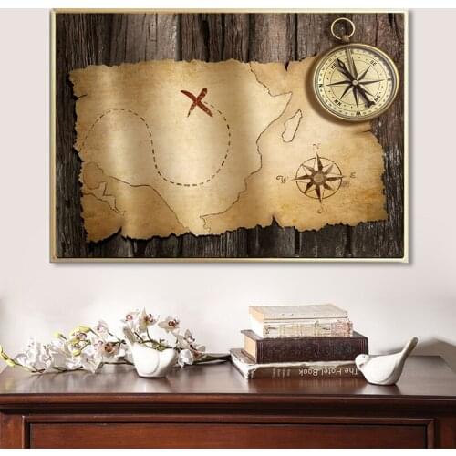 Travel Geography Navigation Concept Background - Old Vintage Retro Compass, World Map,Posters Prints HD Canvas Painting Wall Art