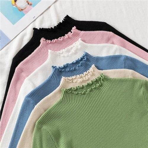 Ruched Turtleneck Pullovers Sweaters Women High Elastic Solid Casual Pullovers Female Autumn Korean Slim-fit tight Women Sweater