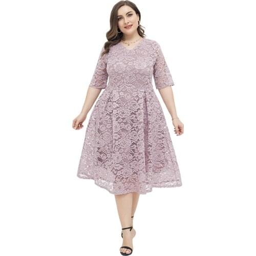 Womens Lace Cute Plus Size XL-4XL Dress Fat XXL XXXL 3XL XXXXL Woman Ladies Wear Party Cocktail Evening A-Line Skater Slim Dress