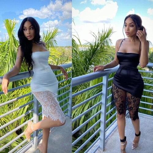 2021 Women Sexy Solid Color Backless Slip Dress, Boat Neck Sleeveless Lace Hem for Home wear Party Vacation Holiday Travel