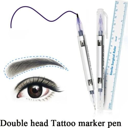 2pcs Microblading Accessories Tattoo Eyebrow Surgical Skin Marker Pen with Measure Ruler Positioning Tools for Permanent Makeup