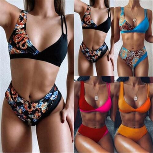 2020 Bikini Push Up Swimwear Women Print Dragon Swimsuit Patchwork maillot de bain femme High Waist Beachwear Bathing Suit