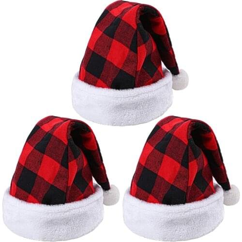 3 Pack Santa Hat Christmas Red And Black Plaid Comfort For Christmas New Year Festive Holiday Party Supplies