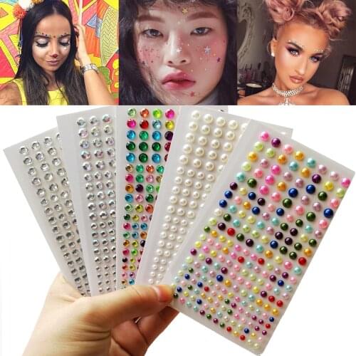 3D Pearl Tattoo Sticker Rhinestone Crystal Makeup Eyeliner Eyeshadow Eyes Face Laptop Stickers Diamond Decoration