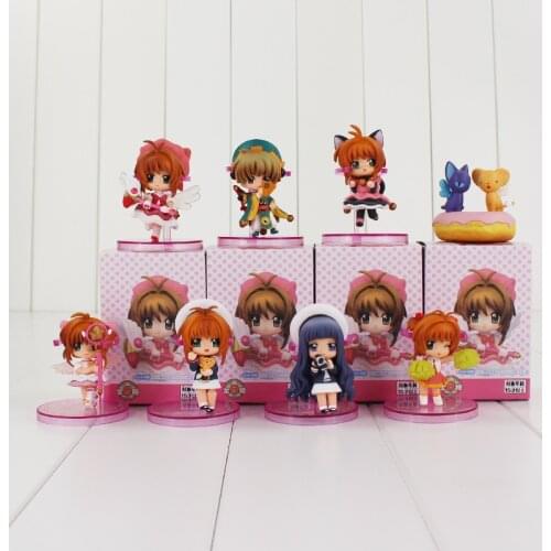 8pcs/lot Cardcaptor Sakura Figure Toy Sakura Kero Li Syaoran Tomoyo Daidouji Model Dolls With Bases