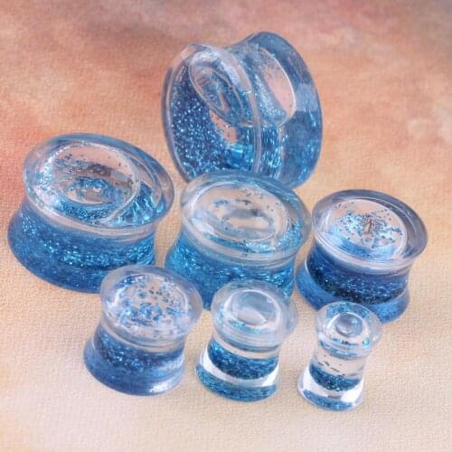 Promotion 1 Pair Blue Glitter Liquid Ear Gauges Acrylic Ear Plug Earrings Gauges Body Piercing Jewellry Pircing Mixes