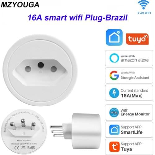 Brazil 16A Tuya Wifi Smart socket Smart mini plug WiFi remote control with Alexa Google home Energy Monitor