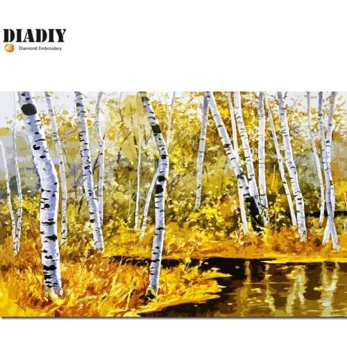 DIY round Diamond Mosaic White birch handmade Diamond Painting Cross Stitch Kits Diamond Embroidery Patterns Rhinestones