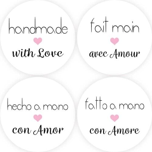 DouxArt 100 Pieces 4cm Handmade with Love Stickers Seals, Heart Wedding Party Communion Baptism Handmade Stickers Labels