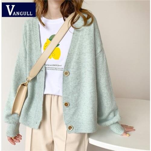 Vangull Cardigans Malha Grande Com Decote Em V Cardigans Femininos Uso Externo Coreano Chique Para Outono Einverno 2020