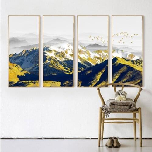 4PCS Golden Snow Mountain Golden Mountain Abstract Wall Art Print Giclee Decorative Picture Nordic Style Canvas Painting Decor