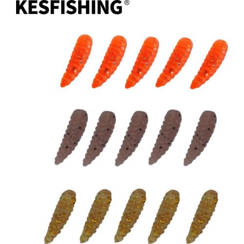 KESFISHING 100pcs Bread Worm Fishing Lure Worm Maggot 0.6" Ice Fishing Bait Fishing Equipment Wholesale Silicone Bait Pesca