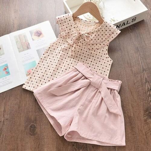 Girl Set 2021 New Summer Sweet Style Polka Dot Design Lapel Top Pink Shorts 2-piece Suit Fashionable Girl Set Baby Clothes 2-6T
