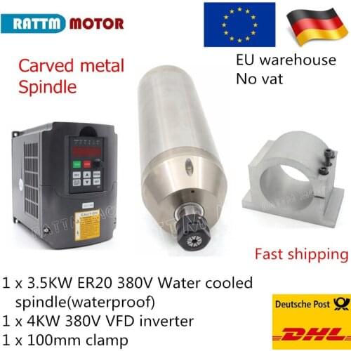 Waterproof CNC Water cooled Spindle Motor Kit 3.5kw 220V / 380V ER20 with 4KW FuLing Inverter for Metal 24000rmp 12A