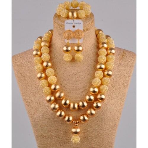 Beige simulated pearl gold african jewelry set 24 inches necklace FZZ40